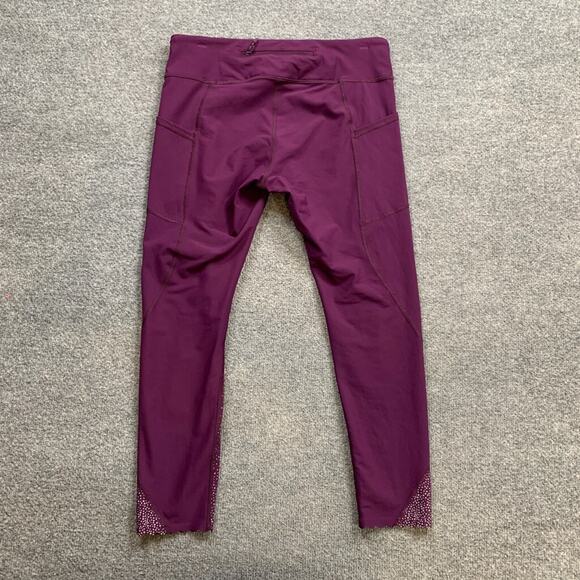 Lululemon Leggings Womens 10 Grape Stuff Stretch Scalloped Hem Pockets Low Rise - Picture 3 of 15